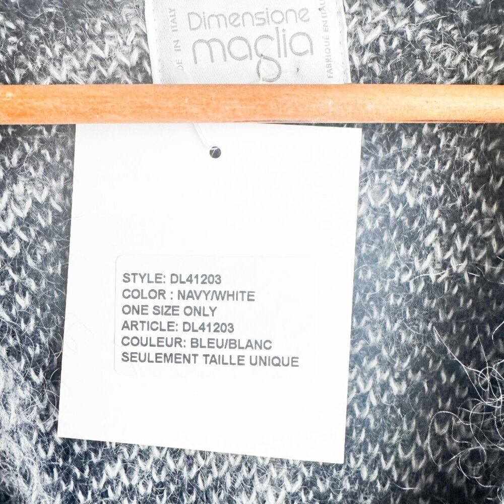 Dimensione Maglia Houndstooth Plaid Grey Navy Blue Mohair Blend Cardigan OS - Picture 4 of 8